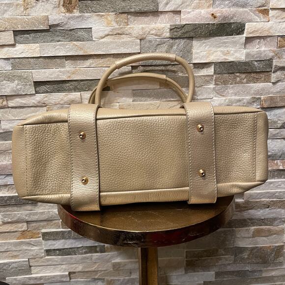 MAXX New York Pebbled Leather Satchel | Tan Neutral Gold Shoulder Leopard Tote - Picture 10 of 13